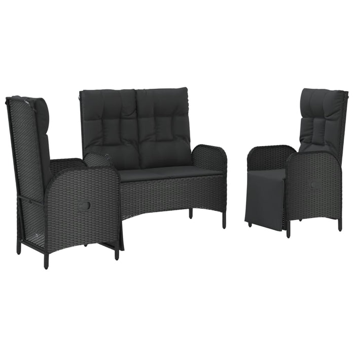 Set mobilier de grădină cu perne, 3 piese, negru, poliratan - WALTI WALTI