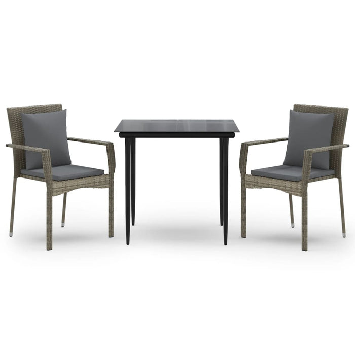 Set mobilier de grădină cu perne, 3 piese, negru/gri, poliratan - WALTI WALTI