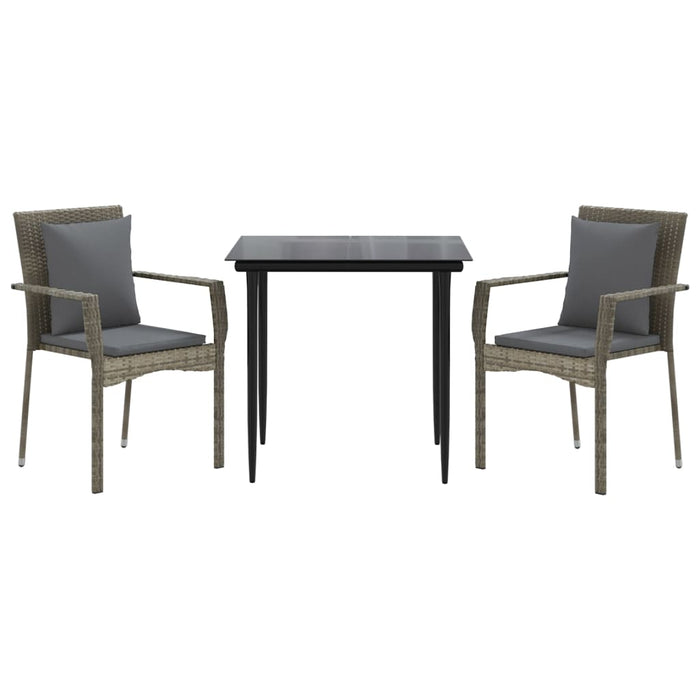 Set mobilier de grădină cu perne, 3 piese, negru/gri, poliratan - WALTI WALTI