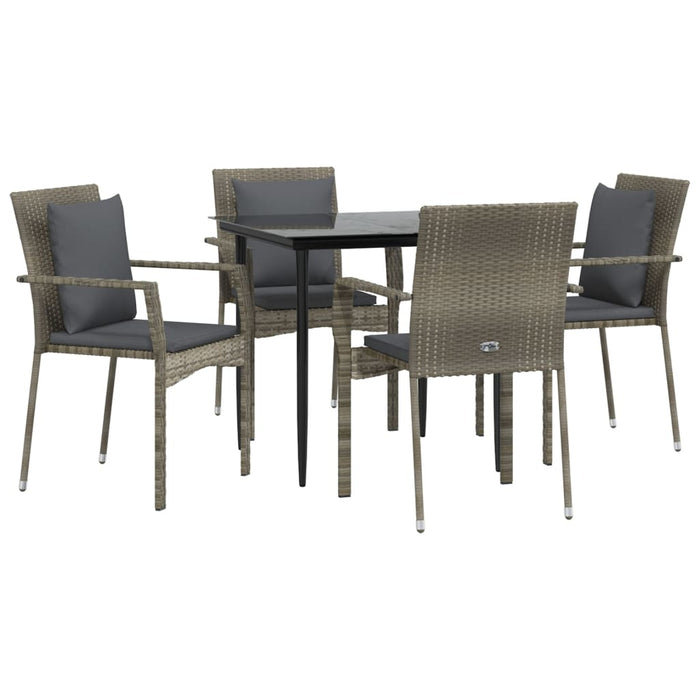 Set mobilier grădină cu perne, 5 piese, negru și gri, poliratan - WALTI WALTI