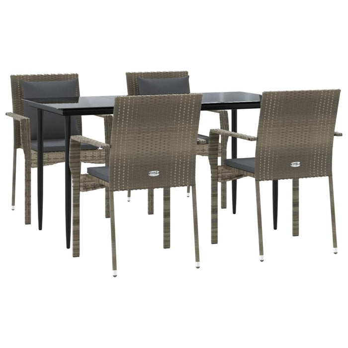 Set mobilier grădină cu perne, 5 piese, negru și gri, poliratan - WALTI WALTI