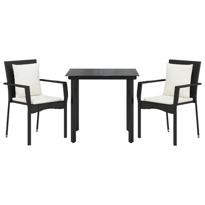 Set mobilier de grădină cu perne, 3 piese, negru, poliratan - WALTI WALTI