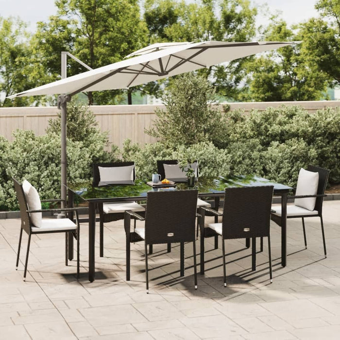 Set mobilier de grădină cu perne, 7 piese, negru, poliratan - WALTI WALTI