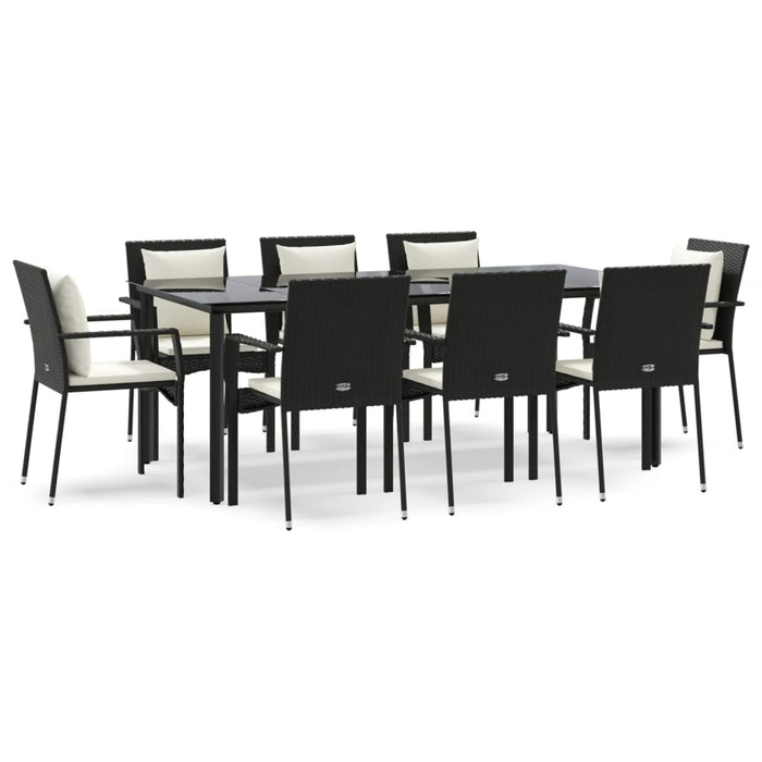 Set mobilier de grădină cu perne, 9 piese, negru, poliratan - WALTI WALTI