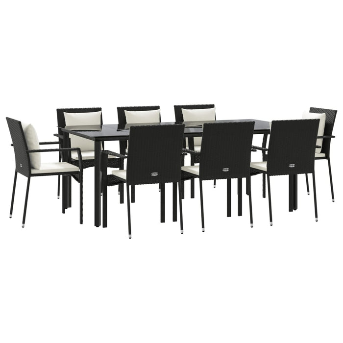 Set mobilier de grădină cu perne, 9 piese, negru, poliratan - WALTI WALTI