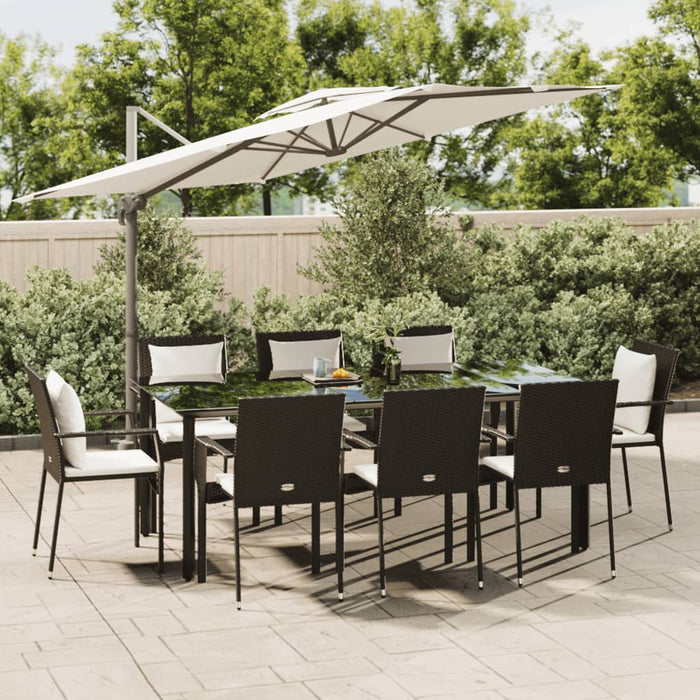 Set mobilier de grădină cu perne, 9 piese, negru, poliratan - WALTI WALTI
