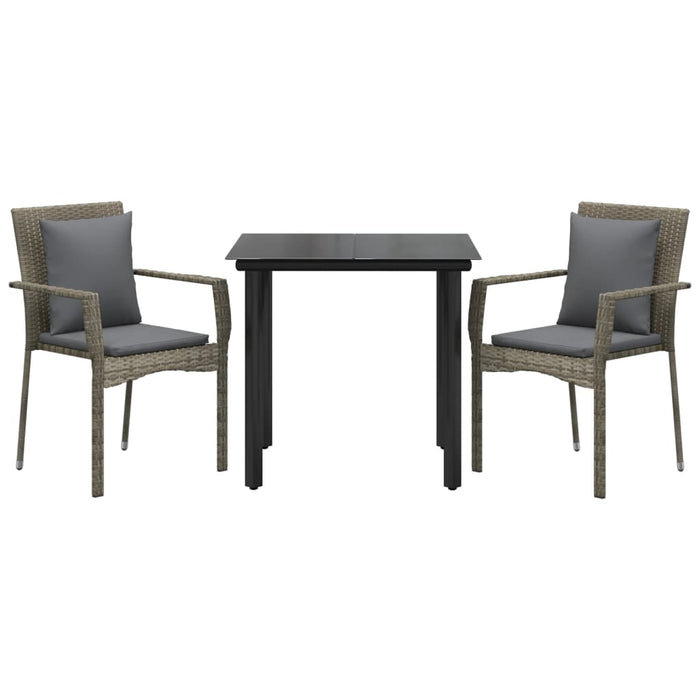 Set mobilier de grădină cu perne, 3 piese, negru/gri, poliratan - WALTI WALTI