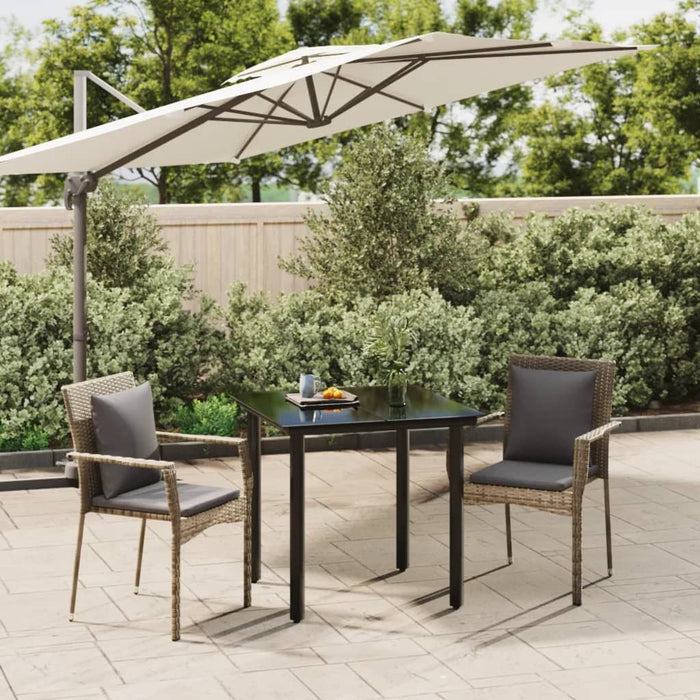 Set mobilier de grădină cu perne, 3 piese, negru/gri, poliratan - WALTI WALTI