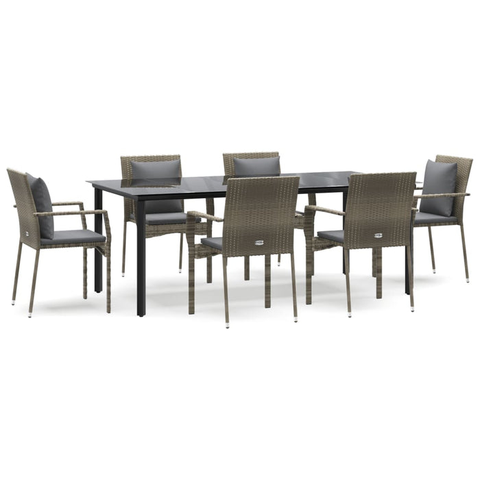 Set mobilier de grădină cu perne, 7 piese, negru/gri, poliratan WALTI