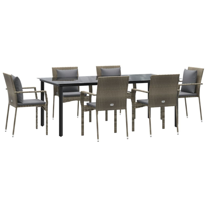 Set mobilier de grădină cu perne, 7 piese, negru/gri, poliratan WALTI