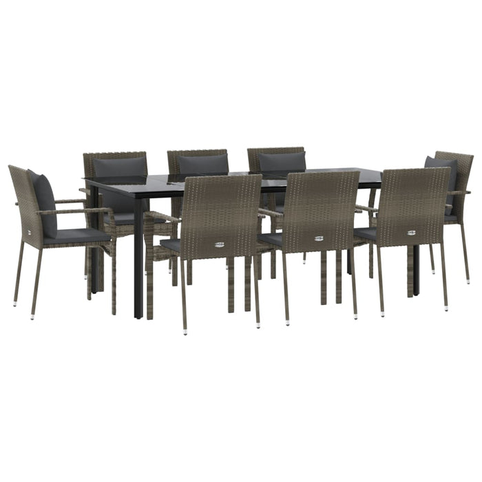 Set mobilier de grădină cu perne, 9 piese, negru/gri, poliratan - WALTI WALTI