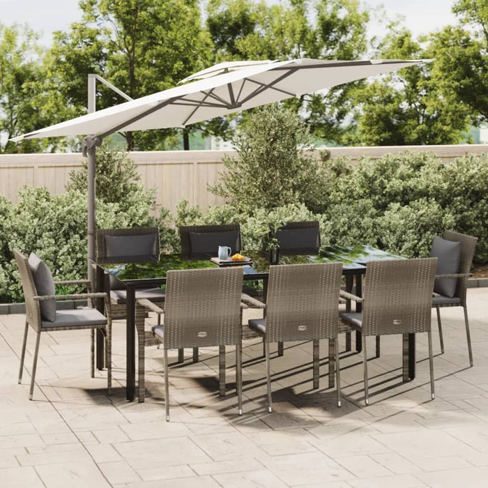 Set mobilier de grădină cu perne, 9 piese, negru/gri, poliratan - WALTI WALTI