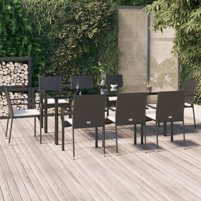 Set mobilier de grădină cu perne, 9 piese, negru, poliratan - WALTI WALTI