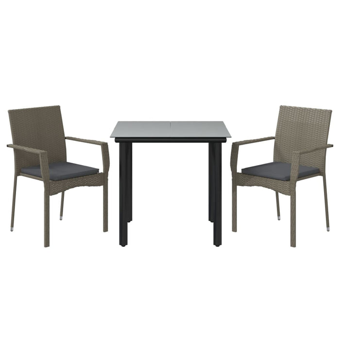 Set mobilier de grădină cu perne, 3 piese, negru/gri, poliratan - WALTI WALTI