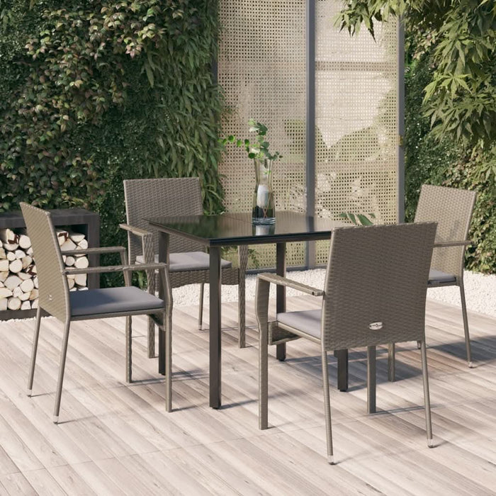 Set mobilier grădină cu perne, 5 piese, negru și gri, poliratan - WALTI WALTI