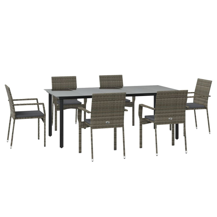 Set mobilier de grădină cu perne, 7 piese, negru/gri, poliratan - WALTI WALTI