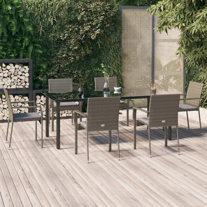 Set mobilier de grădină cu perne, 7 piese, negru/gri, poliratan - WALTI WALTI