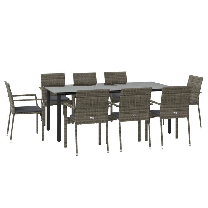 Set mobilier de grădină cu perne, 9 piese, negru/gri, poliratan - WALTI WALTI