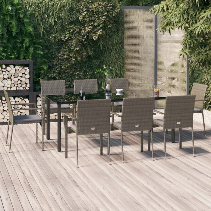 Set mobilier de grădină cu perne, 9 piese, negru/gri, poliratan - WALTI WALTI
