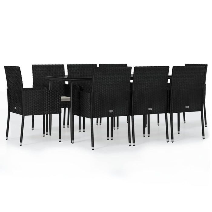 Set mobilier de grădină cu perne, 9 piese, negru, poliratan - WALTI WALTI