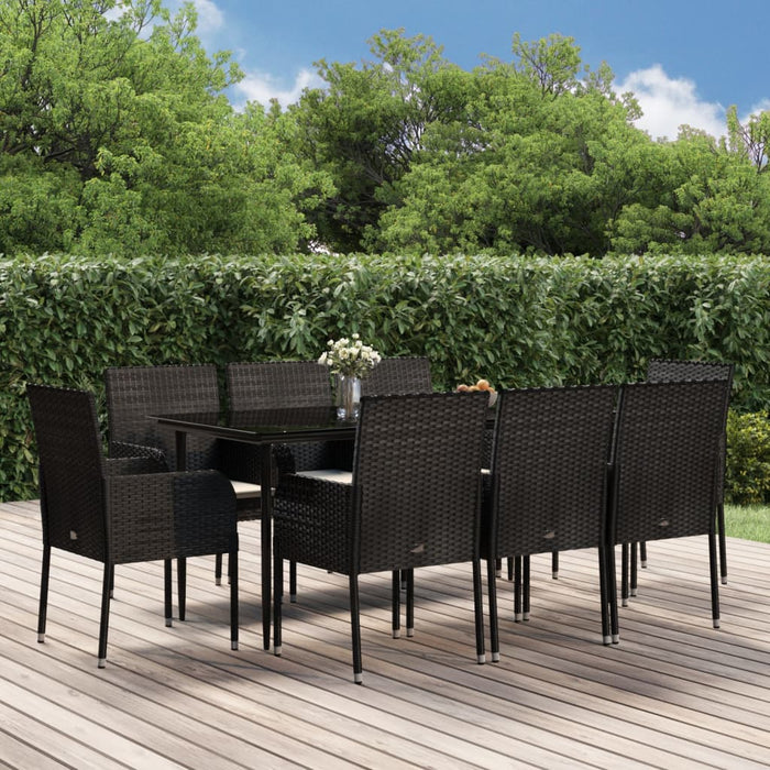 Set mobilier de grădină cu perne, 9 piese, negru, poliratan - WALTI WALTI