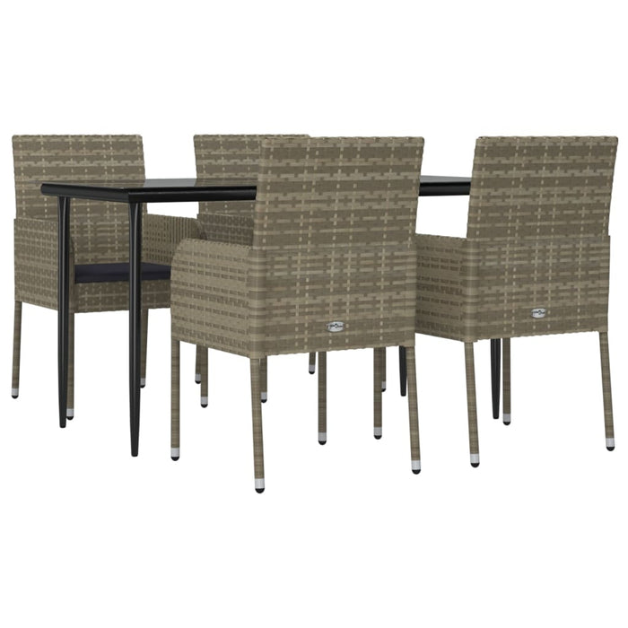 Set mobilier grădină cu perne, 5 piese, negru și gri, poliratan WALTI