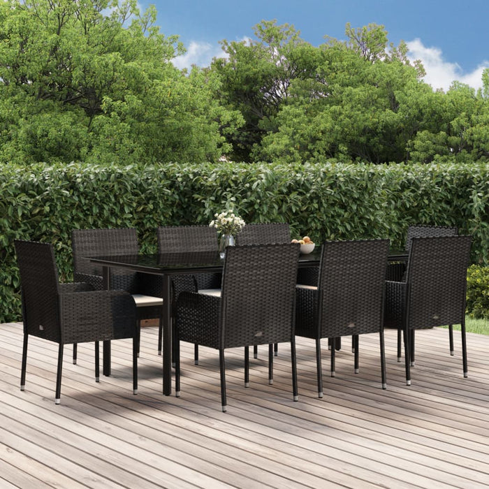 Set mobilier de grădină cu perne, 9 piese, negru, poliratan - WALTI WALTI
