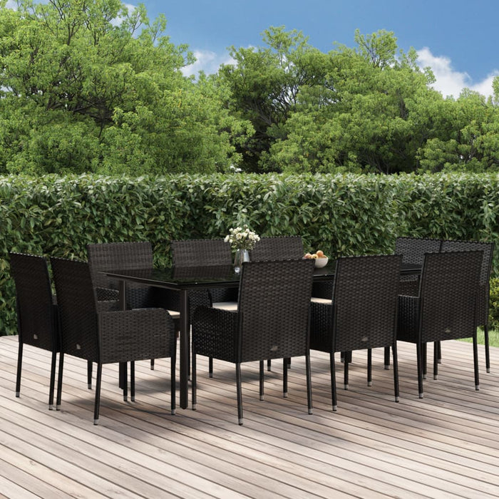 Set mobilier de exterior cu perne, 11 piese, negru, poliratan - WALTI WALTI