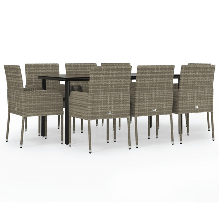 Set mobilier de grădină cu perne, 9 piese, negru/gri, poliratan WALTI