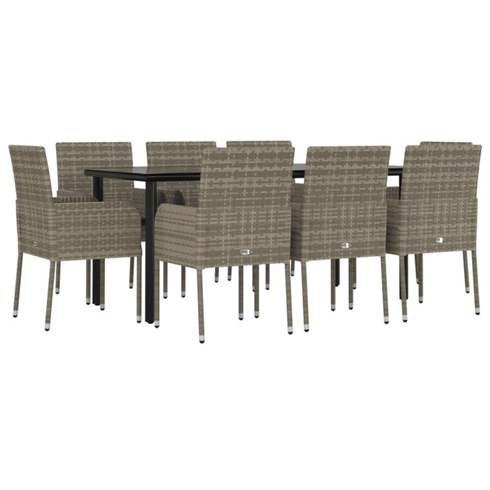 Set mobilier de grădină cu perne, 9 piese, negru/gri, poliratan WALTI