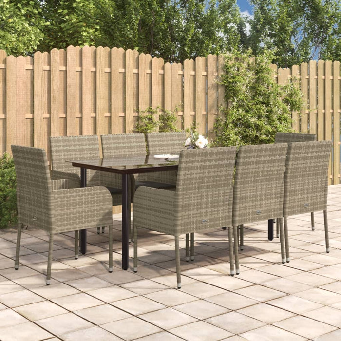 Set mobilier de grădină cu perne, 9 piese, negru/gri, poliratan WALTI