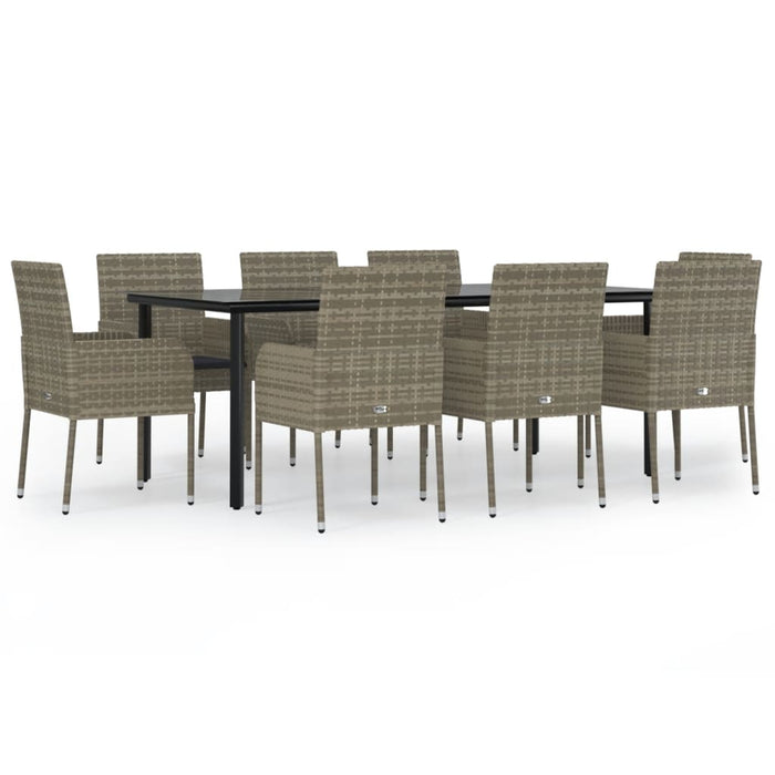 Set mobilier de grădină cu perne, 9 piese, negru/gri, poliratan - WALTI WALTI