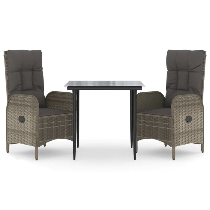 Set mobilier de grădină cu perne, 3 piese, negru/gri, poliratan - WALTI WALTI