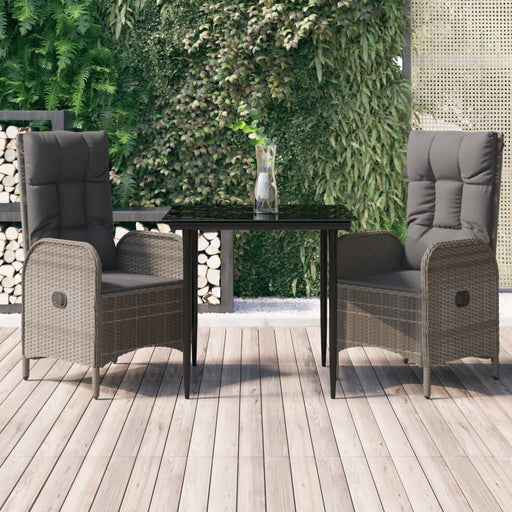 Set mobilier de grădină cu perne, 3 piese, negru/gri, poliratan - WALTI WALTI