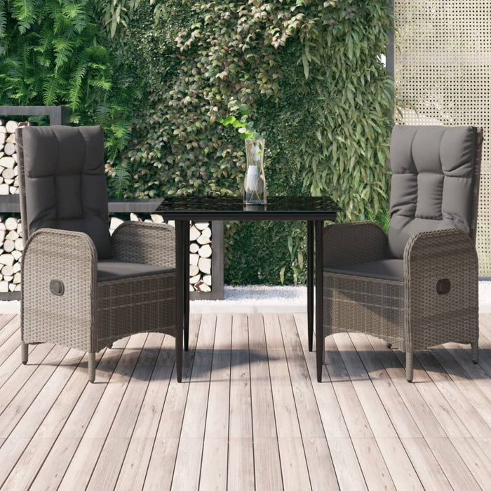 Set mobilier de grădină cu perne, 3 piese, negru/gri, poliratan - WALTI WALTI