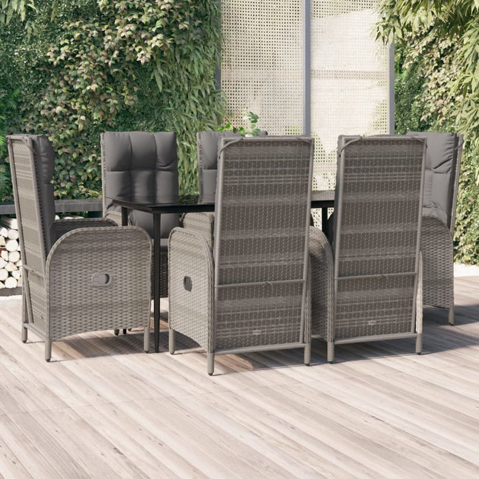 Set mobilier de grădină cu perne, 7 piese, negru/gri, poliratan WALTI