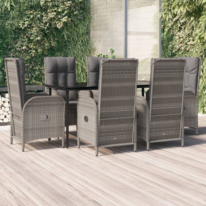 Set mobilier de grădină cu perne, 7 piese, negru/gri, poliratan WALTI