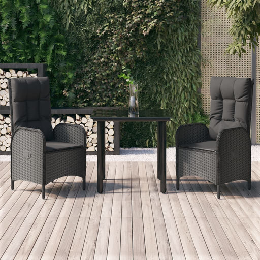Set mobilier de grădină cu perne, 3 piese, negru, poliratan - WALTI WALTI
