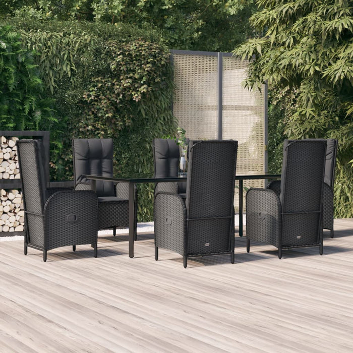 Set mobilier de grădină cu perne, 7 piese, negru, poliratan - WALTI WALTI
