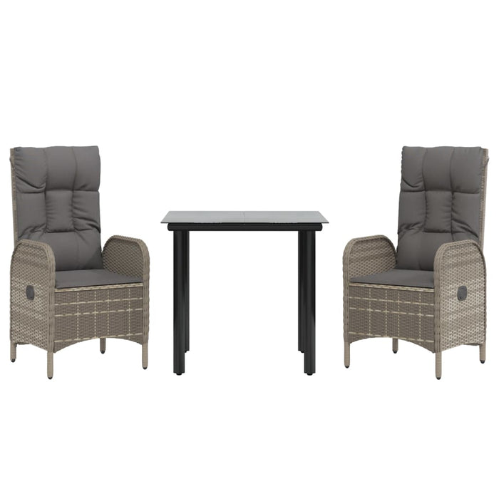 Set mobilier de grădină cu perne, 3 piese, negru/gri, poliratan - WALTI WALTI