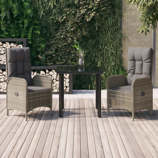 Set mobilier de grădină cu perne, 3 piese, negru/gri, poliratan - WALTI WALTI