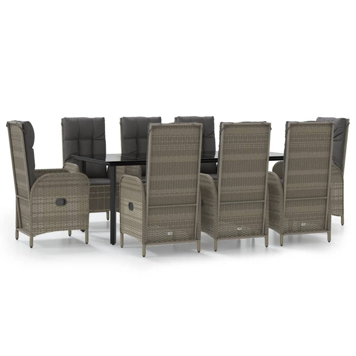Set mobilier de grădină cu perne, 9 piese, negru/gri, poliratan WALTI