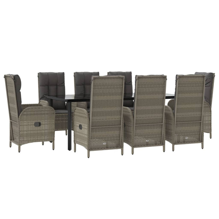 Set mobilier de grădină cu perne, 9 piese, negru/gri, poliratan WALTI