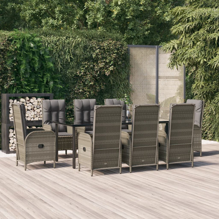 Set mobilier de grădină cu perne, 9 piese, negru/gri, poliratan WALTI