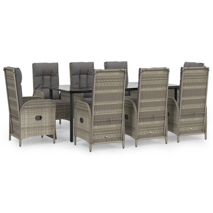 Set mobilier de grădină cu perne, 9 piese, negru/gri, poliratan WALTI