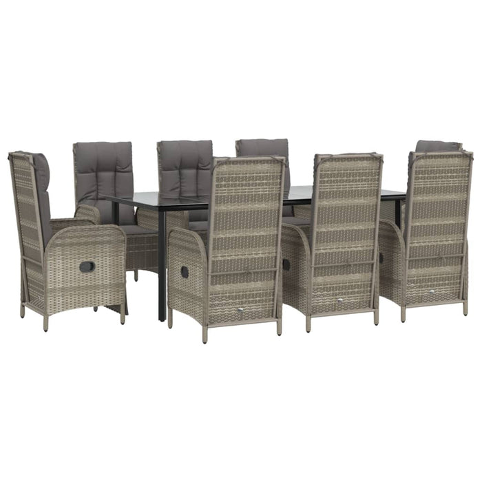 Set mobilier de grădină cu perne, 9 piese, negru/gri, poliratan WALTI