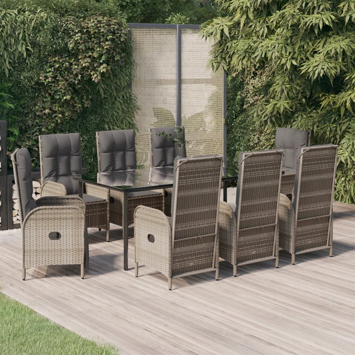 Set mobilier de grădină cu perne, 9 piese, negru/gri, poliratan WALTI