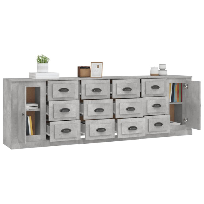 Servante, 3 piese, gri beton, lemn prelucrat WALTI
