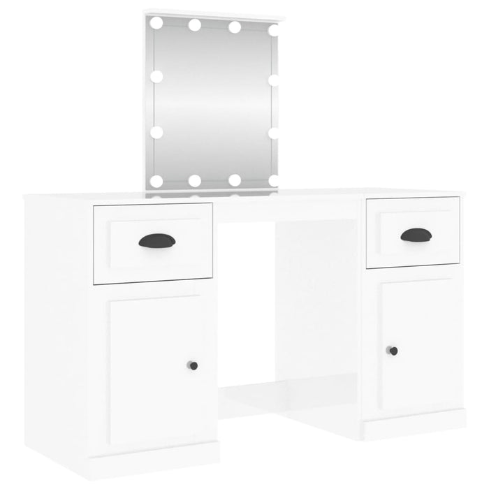 Masă de toaletă cu LED, alb extralucios, 130x50x132,5 cm WALTI