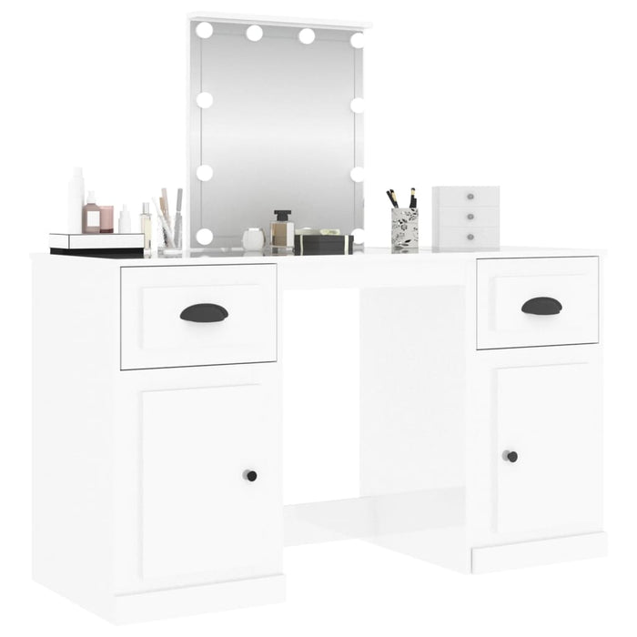Masă de toaletă cu LED, alb extralucios, 130x50x132,5 cm WALTI